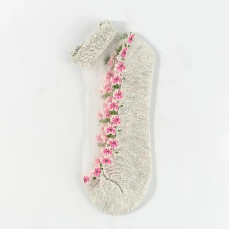 🌺🧦 Ženske proljetno-ljetne čarape do gležnjeva s cvjetnim čipkastim uzorkom 👠