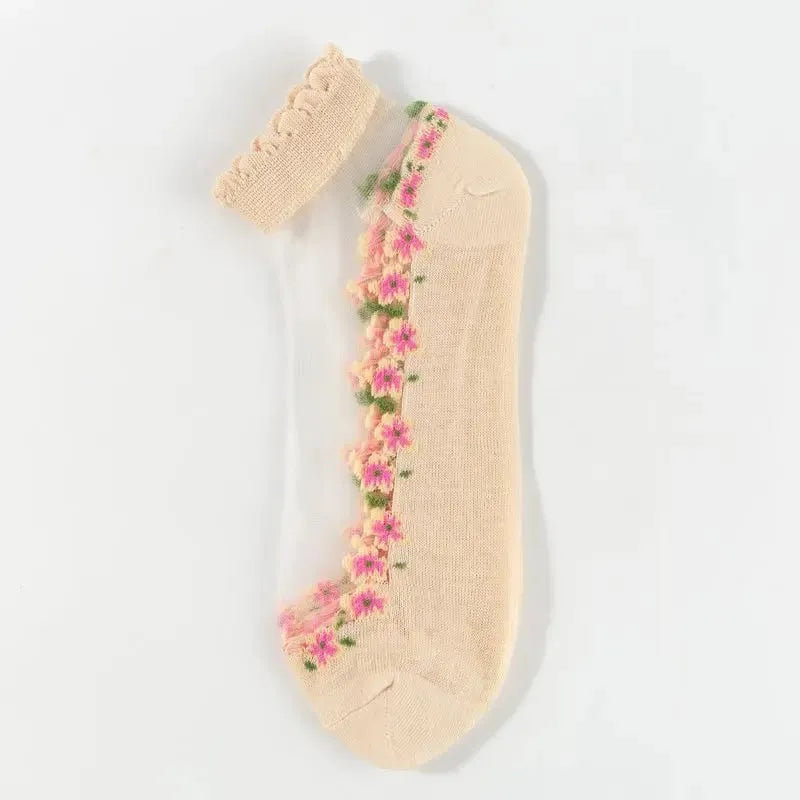 🌺🧦 Ženske proljetno-ljetne čarape do gležnjeva s cvjetnim čipkastim uzorkom 👠